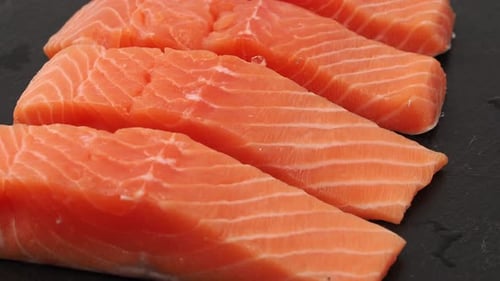 Close Up View of Fresh Raw Salmon Filets