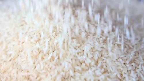 Rice Grains Cascading in Macro Close Up