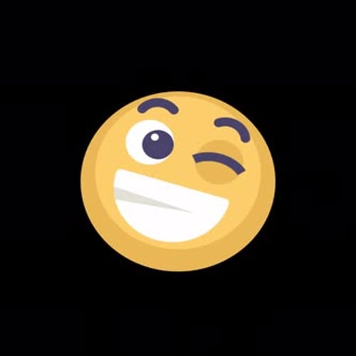 Cara de emoji guiñando un ojo con una gran sonrisa sobre fondo negro