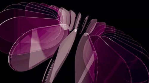 Looping animation of 3d magenta purple glass rotating with light reflections on black background