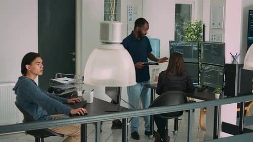 Colleagues Working on Code in a Modern Office
