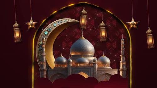 Ramzan Mubarak Arabic Islamic Background With Ramadan Lantern Hanging Animation, Beutiful Mosque