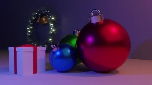 Festive 3D Christmas Ornaments with Gift Box Animation