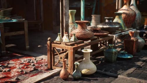 Artisan Market Stall with Traditional Pottery Display