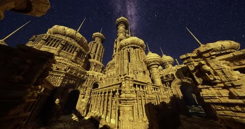 Historical Architecture Under a Starry Sky in a Fantastical Landscape