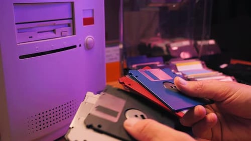 Floppy Disc FDD Close Up Using Diskette for Old PC Computer Macro Archive Programme or Music
