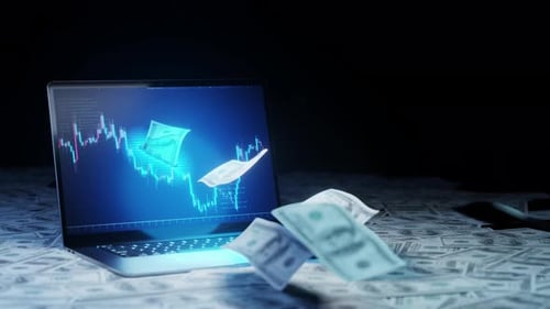 The banknote popped out from the computer screen of the laptop