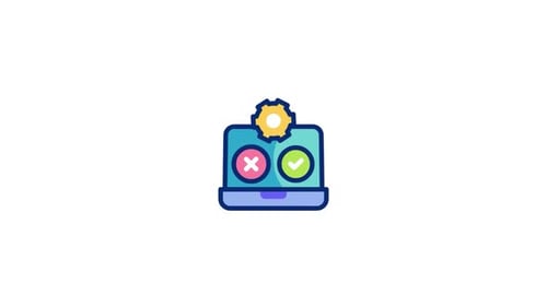 Animated Laptop Icon with Gear and Status Check