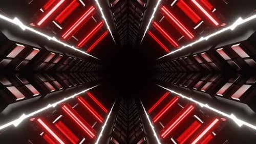 White And Red Neon Glow Mirrored Squares Tunnel Background Vj Loop In 4K
