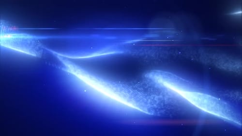 Blue energy glowing waves high-tech digital iridescent liquid plasma with light rays lines