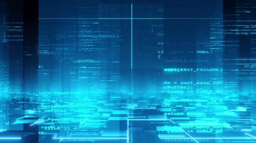 Abstract Futuristic Digital Grid with Flowing Code Animation