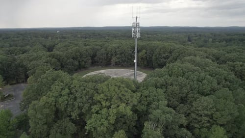 Footage 4k B-roll Aerial drone view of tower antennas Telecommunication cell phone, radio transmitte