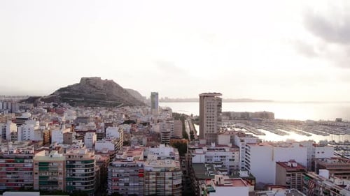 Alicante Aerial Shot of City and Port in Spain