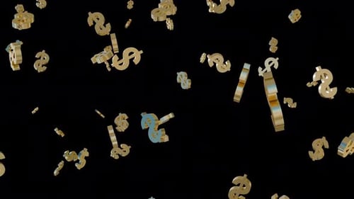 3D-Animation mit goldenem fallendem Dollarsymbol auf transparentem Hintergrund