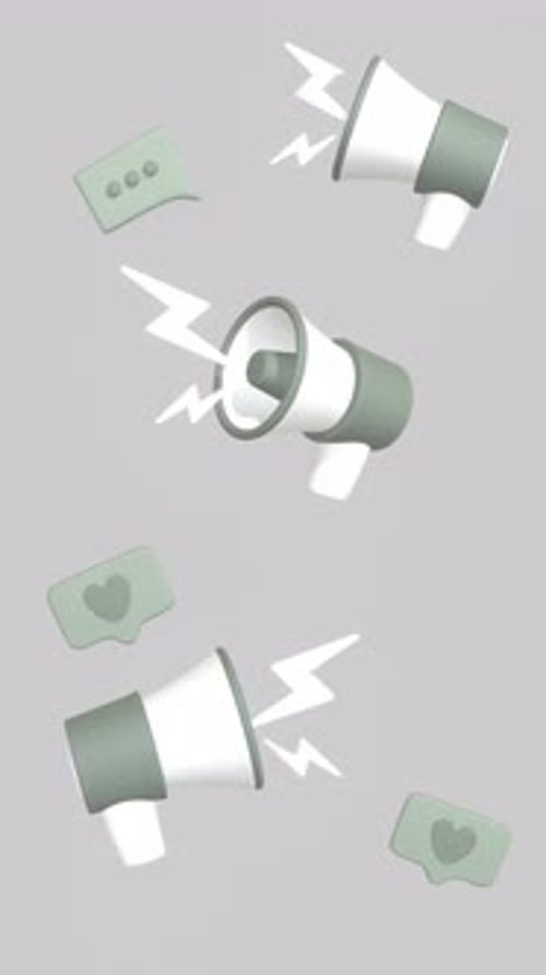 Animated 3D Megaphones and Social Media Icons for Business Announcements