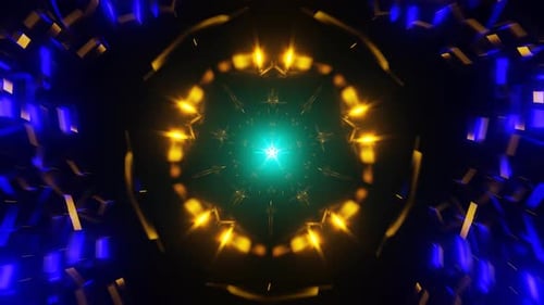 O pano de fundo pulsa com padrões estroboscópicos de néon vívidos