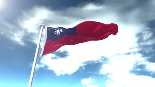 Taiwan Flag Waving Against Blue Sky