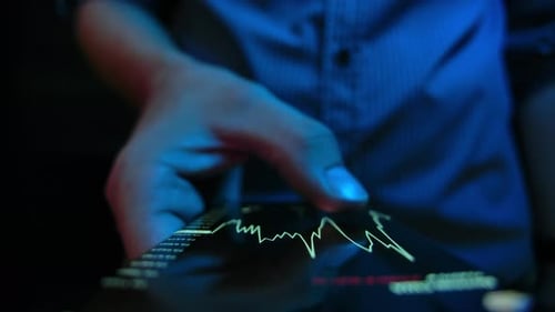 Closeup Business Person Monitoring Financial Analytic Invest Stock Background