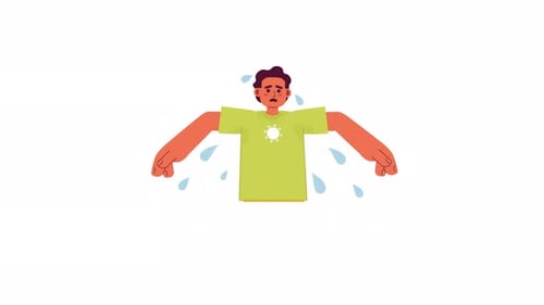 Exhausted man breaking sweat 2D character animation
