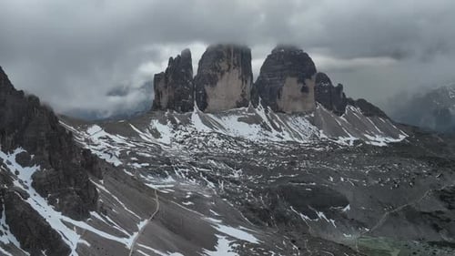 Three famous big rocks called Tre Cime di Lavaredo, located in Dolomites, Italy.