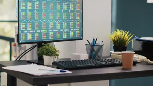 Stock Trading Economic Analytics Figures on PC Screen Close Up Shot