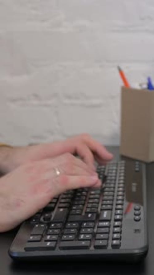 Typing on Keyboard of Computer, Close Up, Vertical Video