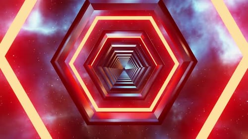 Tunnel à incendie hexagonal orange rouge Vj, boucle sans soudure, nébuleuse, arrière-plan spatial