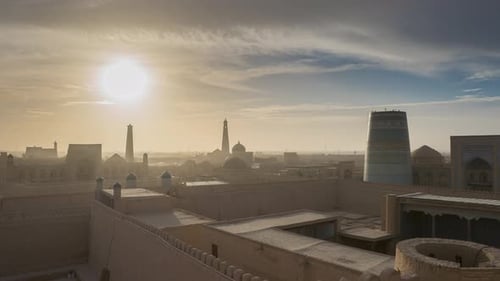 dawn over the inner city of Ichan-Kala in Khiva, Uzbekistan