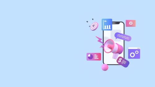 Animated 3D Smartphone with Digital Marketing Icons