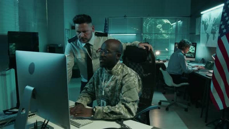 Team Works in High-Tech Government Security Office, Military Stock ...