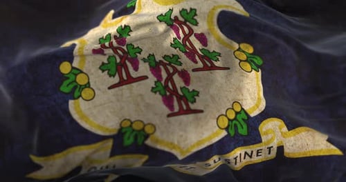 Connecticut State Flag Waving with Grunge Texture