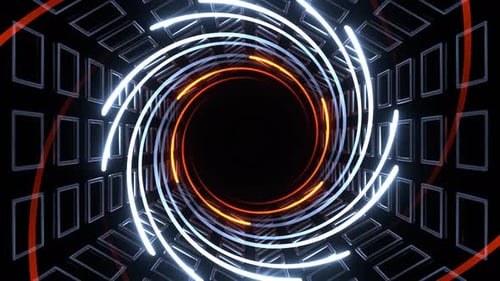 Orange And Lighting Blue Neon Spiral In Hexagonal Tunnel Background Vj Loop In 4K