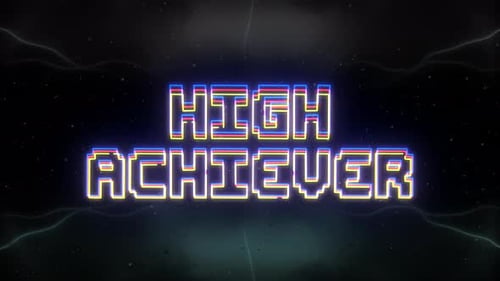 Texte au néon High Achiever avec fond rétro