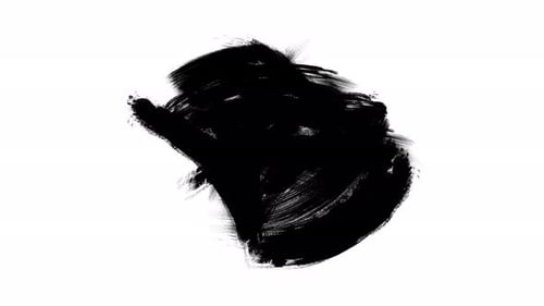 Animation de coup de pinceau grunge sur fond noir, peinture teintée de blanc. Encre de peinture isolée