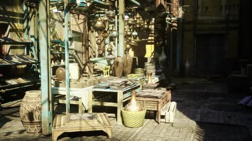 Vibrant Street Market Featuring Pottery and Textured Surfaces