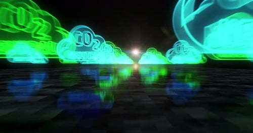 CO2 neutro, emissão zero, descarbonização, símbolos, loop, conceito cibernético