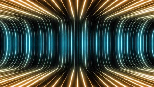 Abstract glowing neon lines create a futuristic tunnel effect