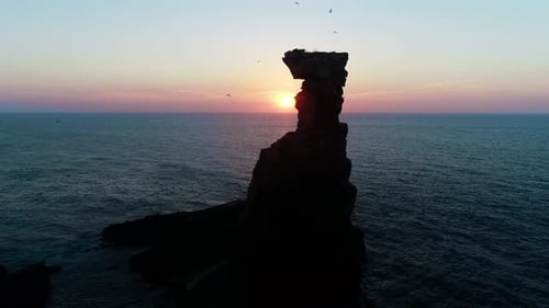 Drone Over Sea Towards Sea Stacks