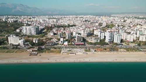 The Camera Flies Back Towards and Opens a View of the City of Antalya in Turkey