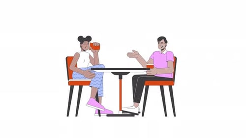 Animated Illustration of Two Friends Talking at a Table