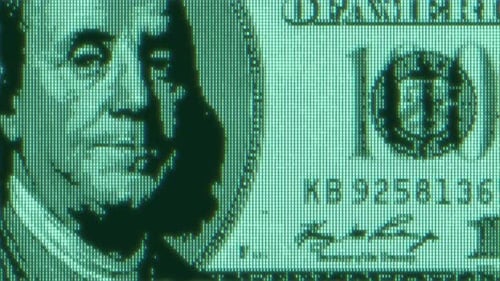 Green Digital 100 Dollar Bill Abstract Background with Binary Code Business and CBDC Finance Concept