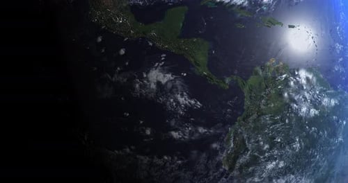 Universe, world and zoom of earth in space for satellite, network and atmosphere exploration