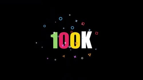 Cartoon Elements Morphing To 100 K Text On Alpha Channel