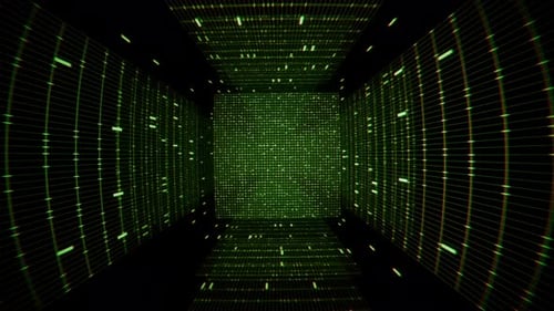 Futuristic Digital Data Grid Tunnel Flythrough