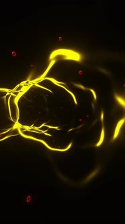Transparent yellow circular tunnel with red bubbles. Looped animation