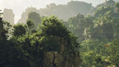 Towering Rock Formations in Malaysias Lush Tropical Landscape