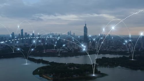 smart Connected city skyline. Futuristic network concept, city Technology