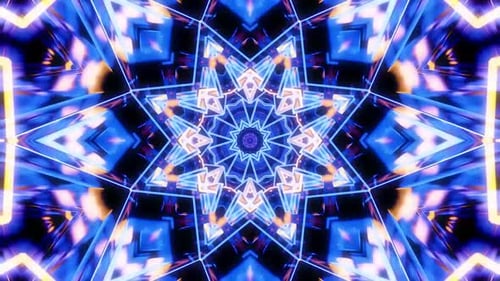 Dynamic neon kaleidoscope tunnel for immersive visual effects