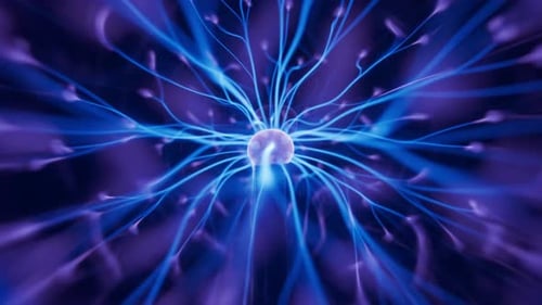 Abstract Electric Plasma Ball with Blue Light Streaks