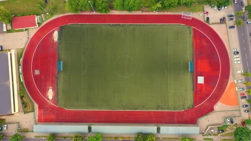 Aerial view of empty soccer field in Europe